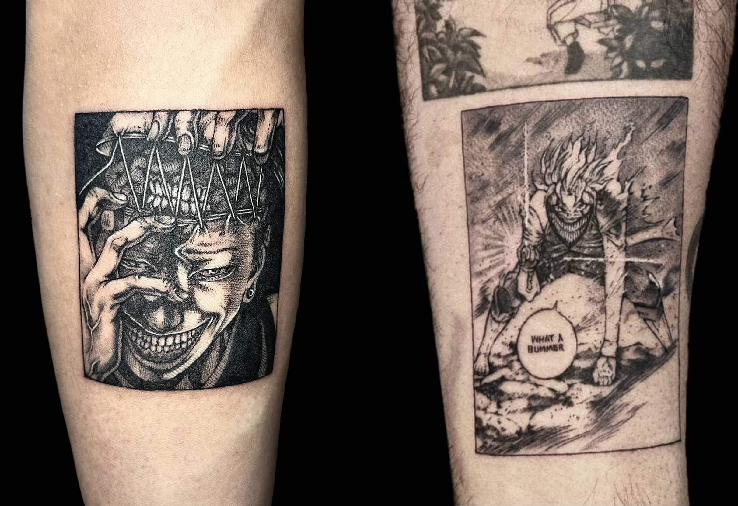 Manga tattoos by Dim | Darkwork arm piece | Custom Anime tattoos Vietnam